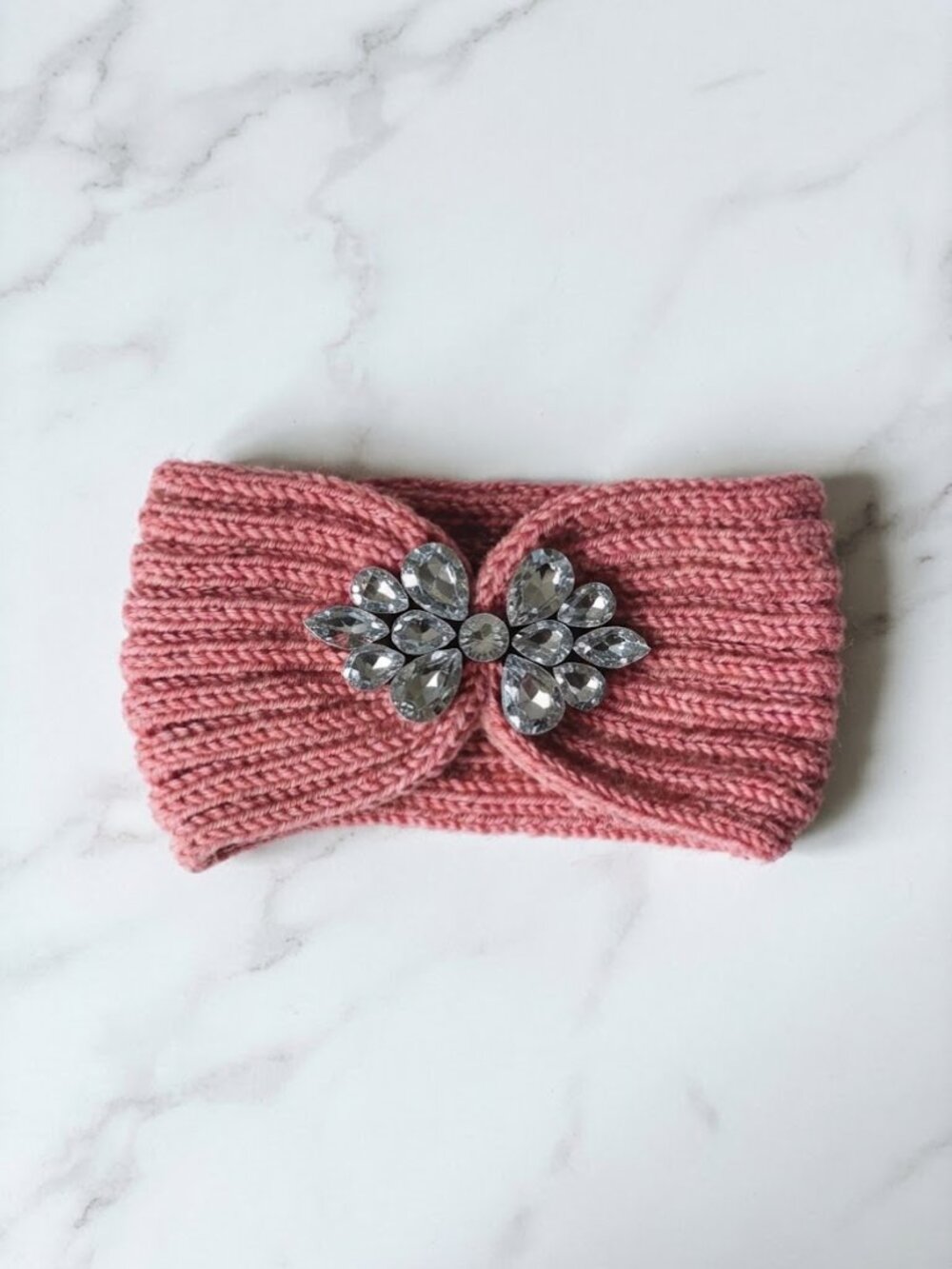 Knit Jeweled Headband - Pink